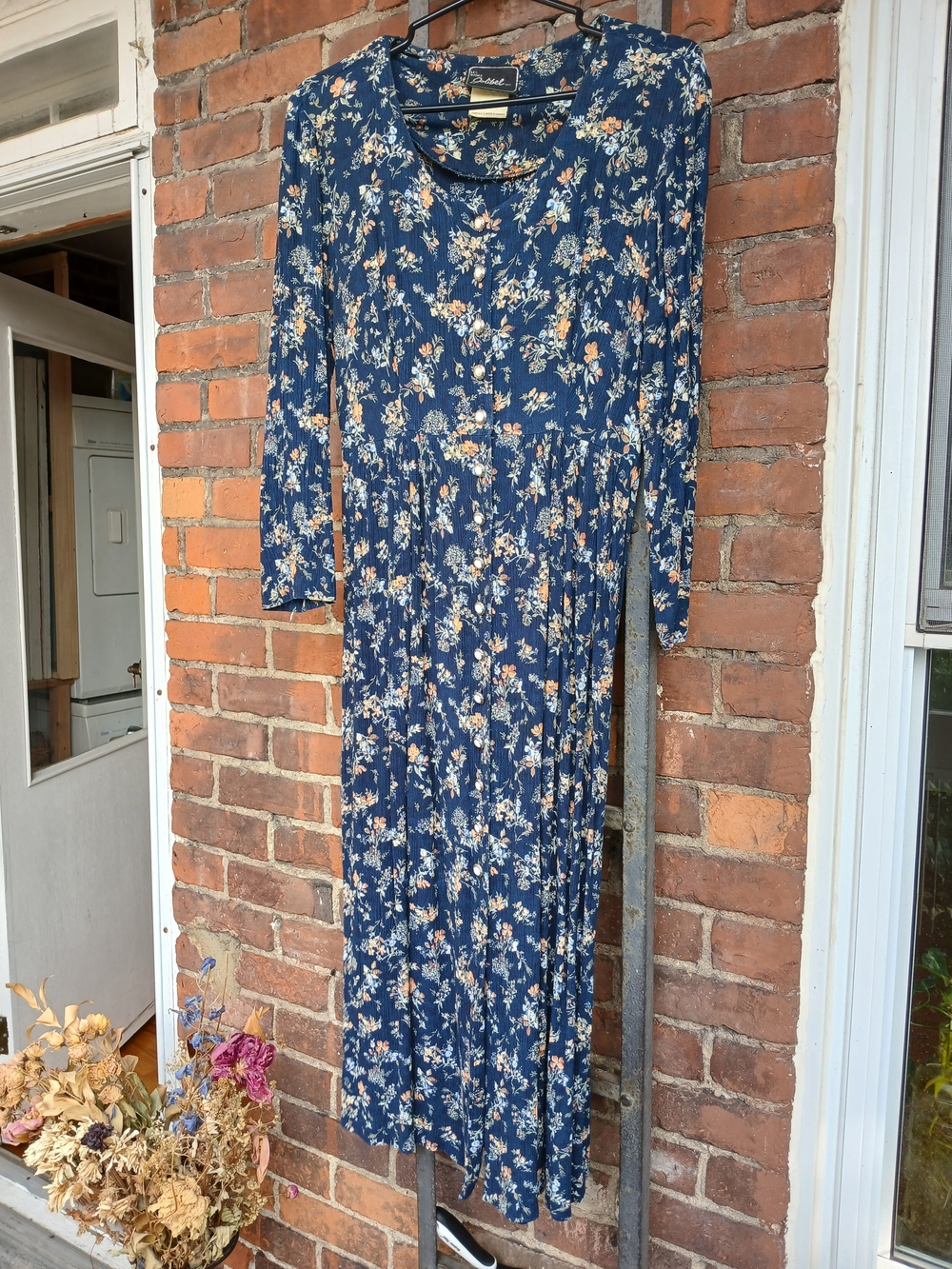 Ladies' Blue Floral Long Sleeve Midi Dress